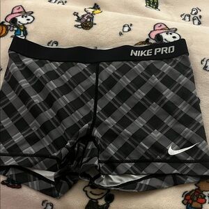 Nike Pro Black and Gray Plaid Shorts